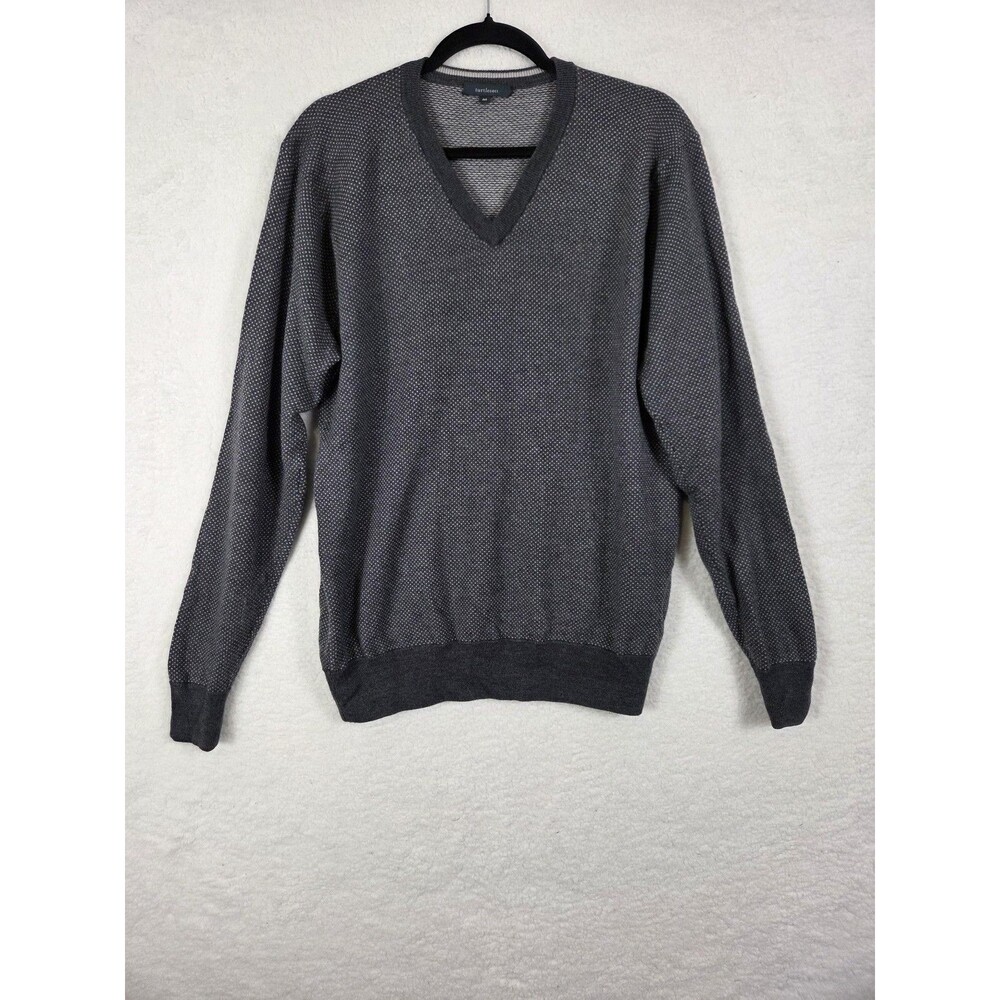 Mens Merino‎ Wool Sweater M Gray V Neck Knit Pullover Lightweight Casual Preppy